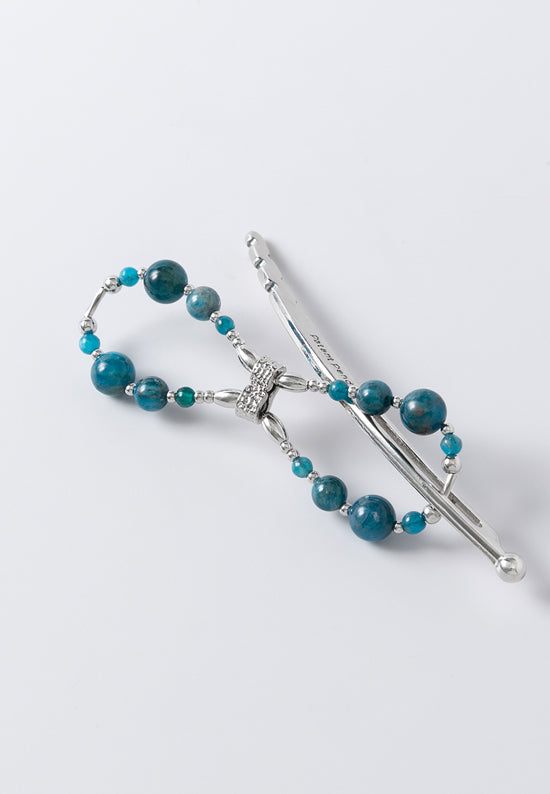 Aster flexi flip features beautiful blue apatite natural stones with a unique curved pin design that provides up to three different sizes.