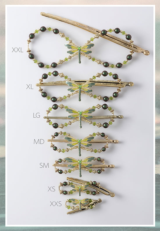 Flitter Flexi Clip shown in all 7 sizes.