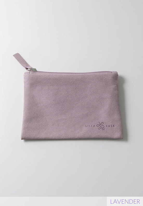 lavender faux suede zipper-pouch bag