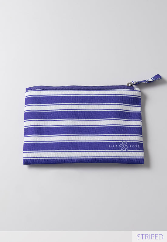 blue and white stripe zipper-pouch bag